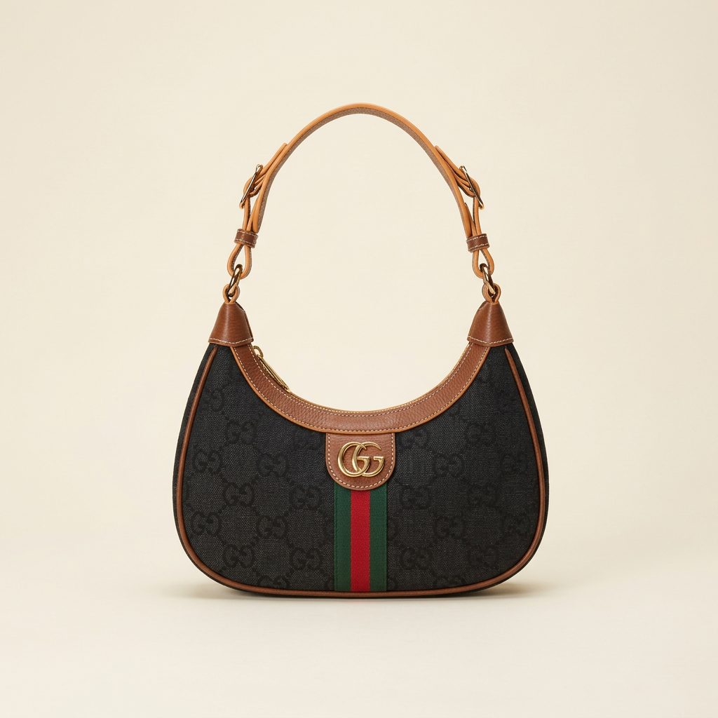 Bolsa Gucci Meia Lua GG com Listra Web completa