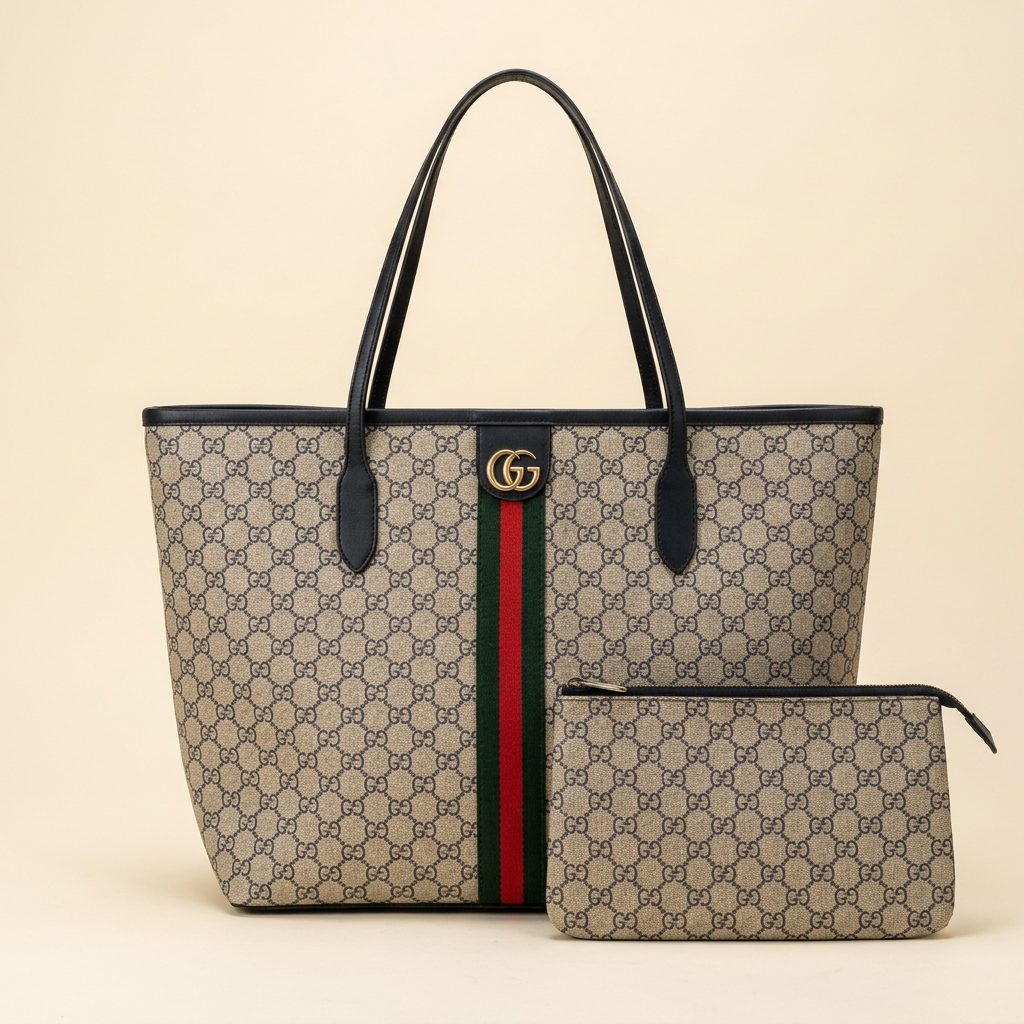 Bolsa Gucci Tote GG com Listra Web e Pochete completa